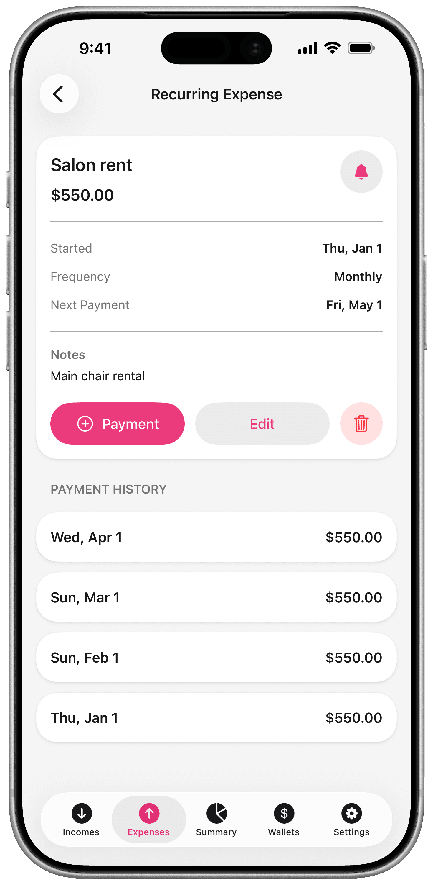 Payment reminders mockup